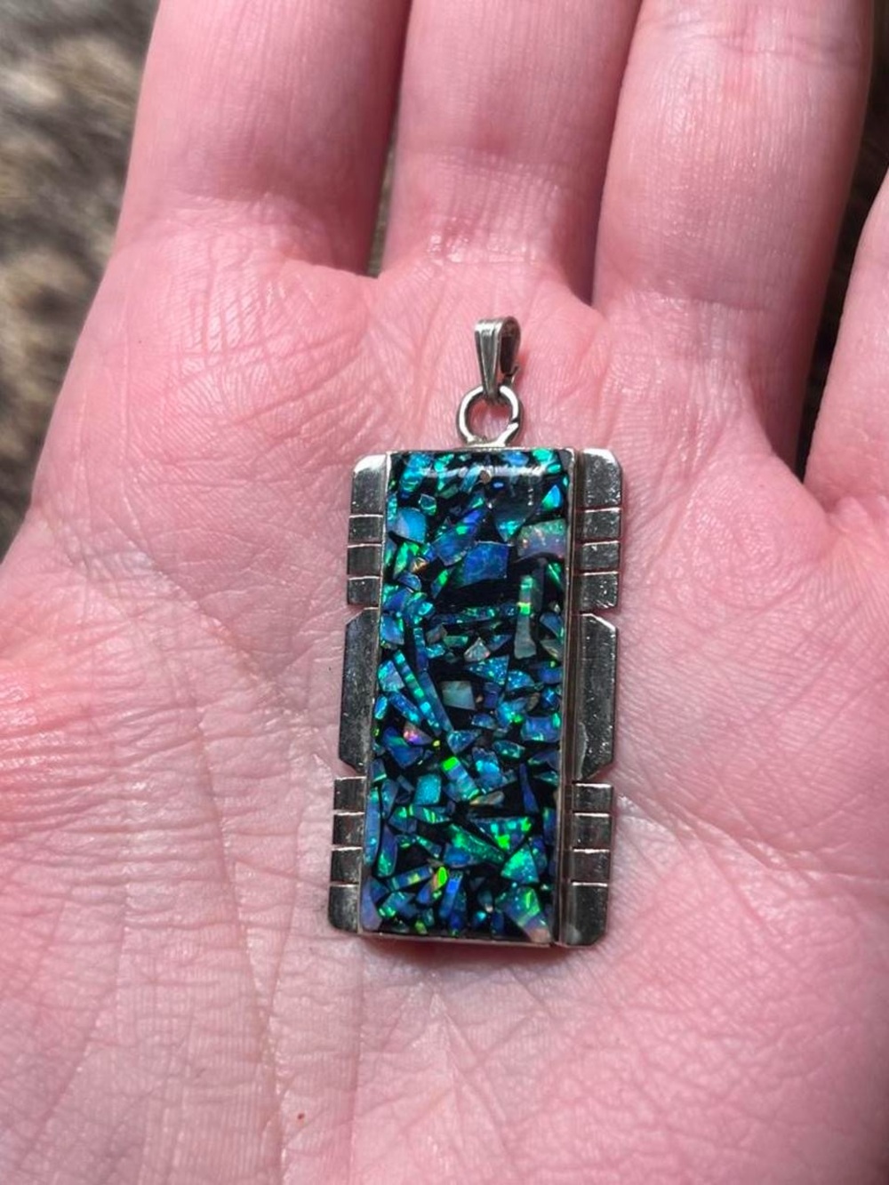 Sterling silver Native American faux opal inlay pendant
